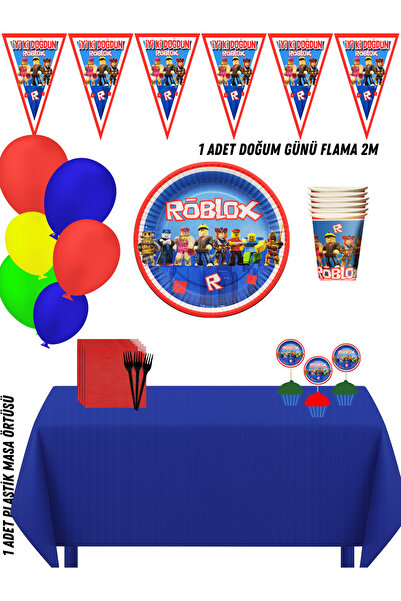 HAPPYLOOPPARTY مجموعة زينة حفلات أعياد الميلاد بتصميم روبلوكس تتسع لـ 24 شخصًا