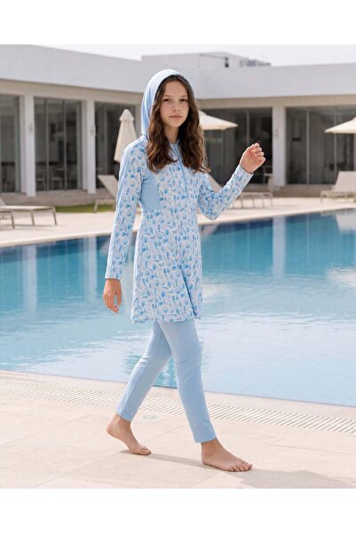 REDTAG ملابس سباحة للبنات الكبيرات، بغطاء رأس من سترة بغطاء رأس على شكل صدفة ...