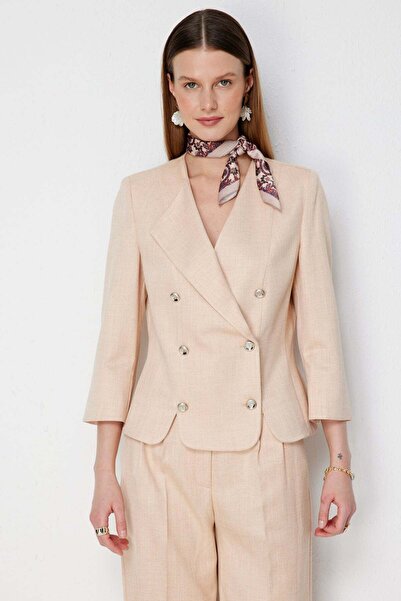 Ekol Metal Düğmeli Volanlı Ceket