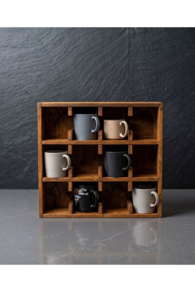ENYAZA(2024) Dekoratif Ahşap Kupa Bardak Rafı, 12 Bölmeli Raf, Mutfak Rafı, K...