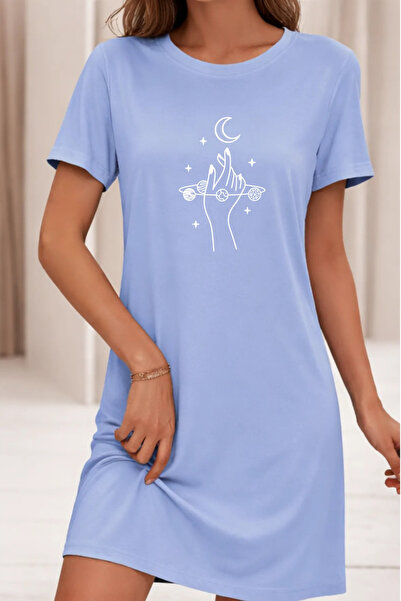 HOFFNUNG Unisex Short Sleeve Round Neck Hand Moon Solid Color Long Tshirt