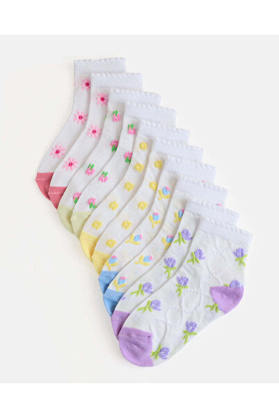 REDTAG جوارب قصيرة للبنات الصغيرات بحواف مزخرفة (عبوة من 5 جوارب)