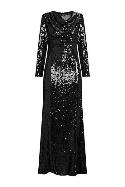 MERCI MS FANCY Drape Detaylı Pul Payetli Abiye Elbise
