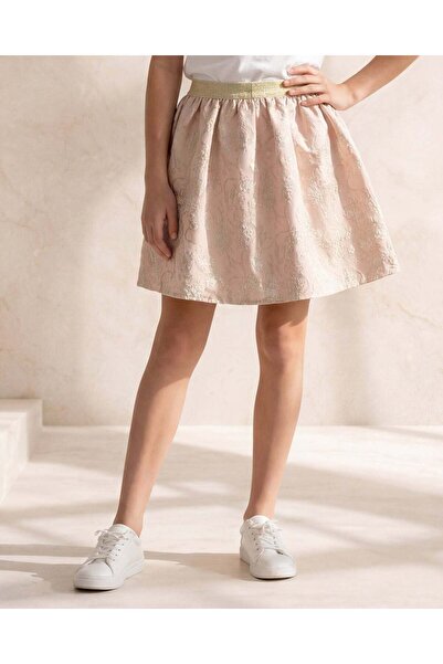 REDTAG تنورة قماش جاكار وردية وذهبية للبنات الكبيرات في السن بتصميم A-Line