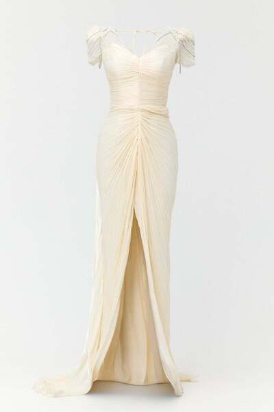 Setrms Transparan Karpuz Kollu Abiye Elbise