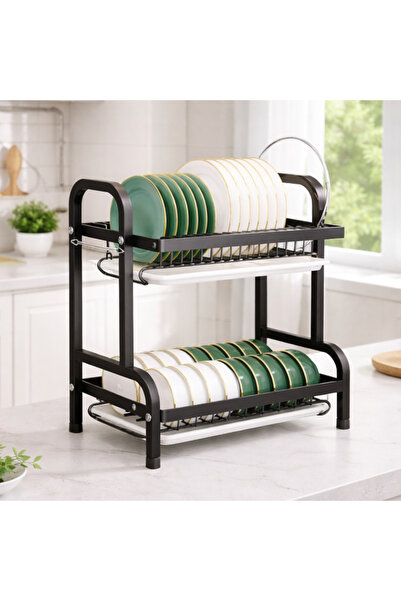 MODALITE 2-Tier Stainless Steel Dish Rack, Simple, Dishes, Plates, Black
