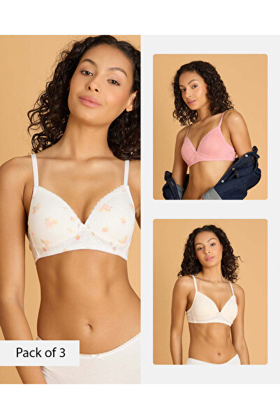 REDTAG Women Assorted 3 Pack Pointelle Non-Wired Padded Bras