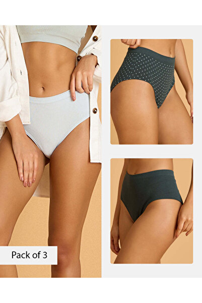 REDTAG Women Assorted 3 Pack Seamless Invisible Melange Full Briefs