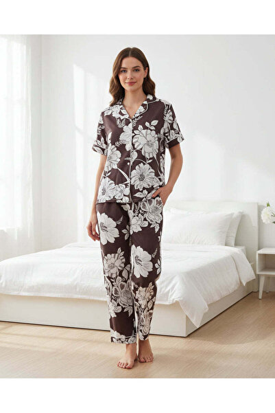 REDTAG طقم بيجاما نسائي أسود بأكمام طويلة مزين بطبعة زهور كاملة