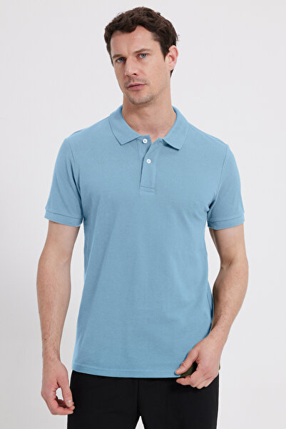 Tudors Slim Fit Slim Fit 100% Cotton Men's Polo Collar Blue T-Shirt
