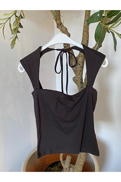 Bade Butik Brown Back Tie-Detail Cropped Blouse