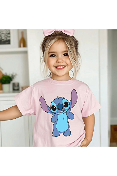 Kartier Tricou Copil Roz Cute Stitch Posing