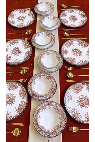 Erbaşlar Kahve Antik 18 Parça 6 Kişilik Lüx Yemek Takımı, Yemek Seti