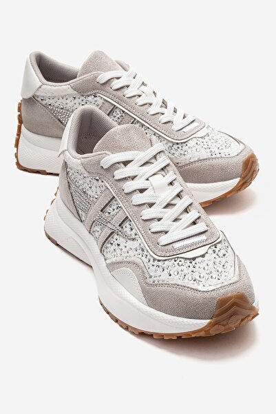 LuviShoes Sorell White Stone Lace-Textured Women's Casual Sports Shoes