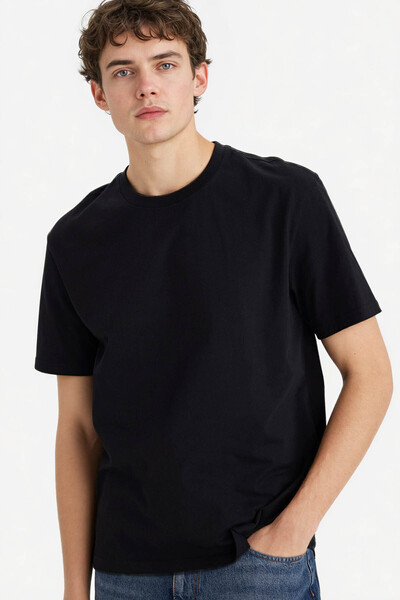 DeFacto 100% Cotton Basic Black Men's T-Shirt V7699Az/Bk81
