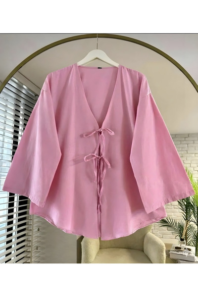 İMAJSTORE Tie-Detail Comfortable Fit Kimono Tunic Shirt