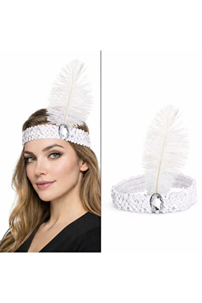 magicool White Feathered Retro Charleston Hairband - 70S-80S-90S Party Crown