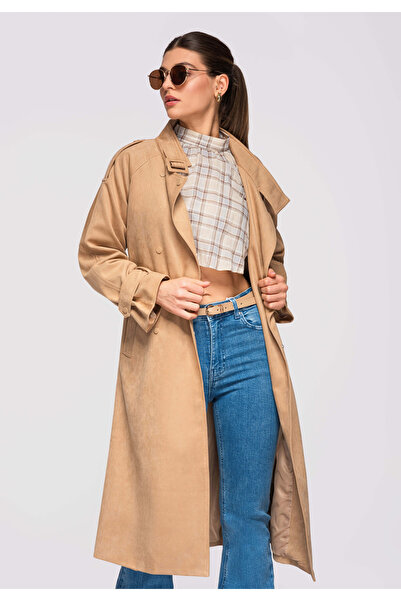 OMBRE Women's Elegant Midi Coat OW-COLC-0115 Taupe