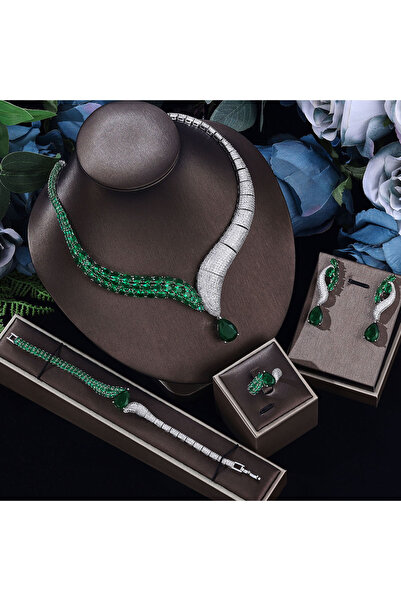 jewelrystore Stunning Two-Tone Emerald & White CZ Snake Bridal Set