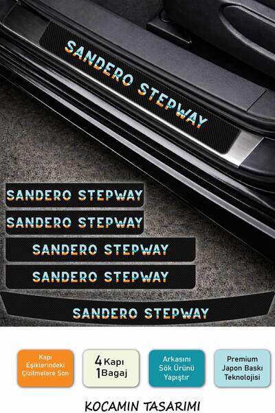 Kocamın Tasarımı Dacia Sandero Stepway Kapı Eşiği Koruyucu Seti – Karbon Foly...