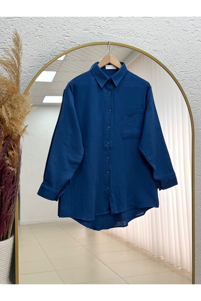 MİHRA STORE Πουκάμισο μουσελίνας μεγάλου μεγέθους με μία τσέπη Sevina-NA854 Ν...