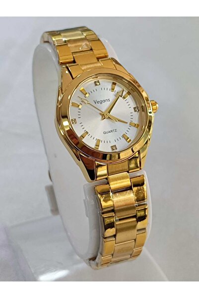 Vegans çelik kordonlu, altın sarısı, 3 ATM su geçirmez, 2 yıl garantili kadın...