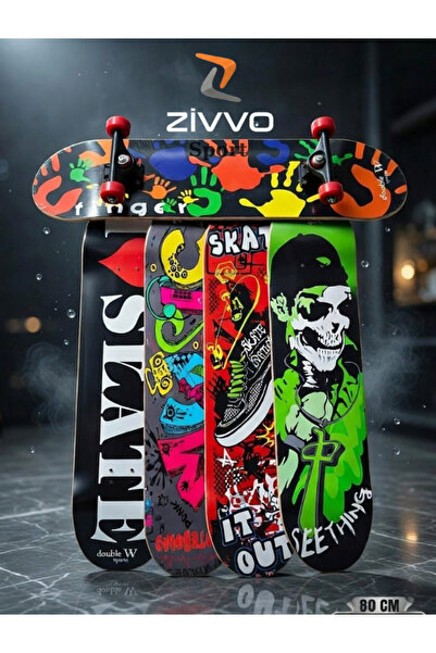 Zivvo Kaykay Büyük Boy Tahta Zımparalı Ahşap 80cm Desenli Karışık