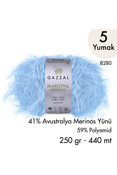 Gazzal Marilyn & Merinos 8280 Fir pentru tricotat manual 5 Yumak 250 gr