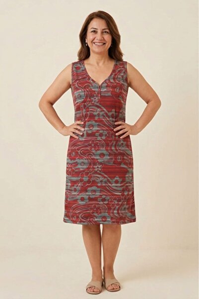 Flamingo Άνετο καλοκαιρινό casual φόρεμα με κόκκινο φλοράλ σχέδιο, μανίκι μηδ...