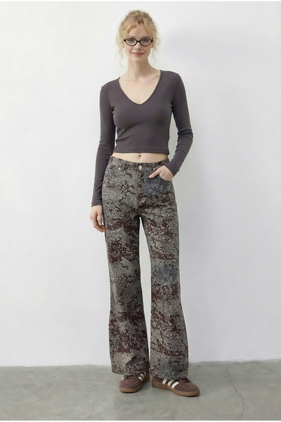 Bianco Lucci Women's Vintage Pattern High Waist Denim Pants Dp251033 60286008