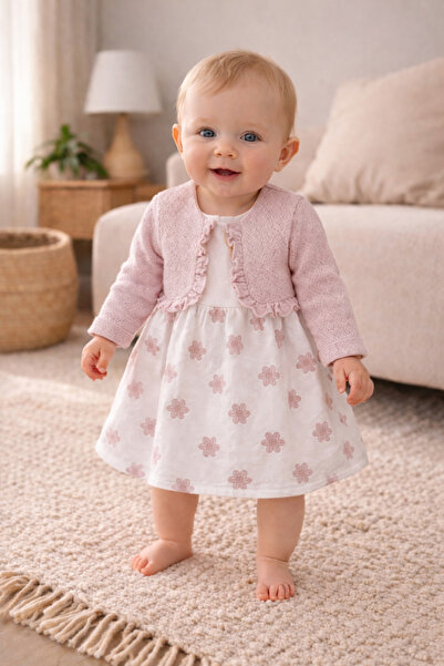 Uğur bebe Birinci Cotton Bolero Model Baby Girl Combed Cotton Dress Floral Pr...
