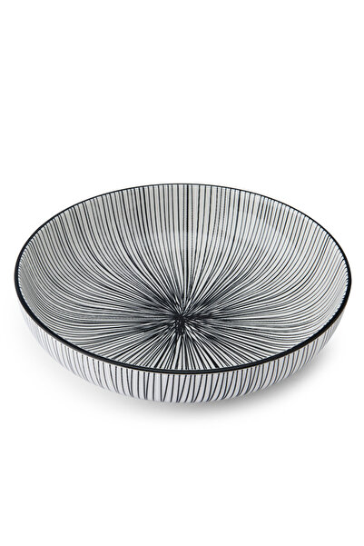 MIKASA Mkpbowls42 Glazed Ceramic Bowl Black Line Patterned