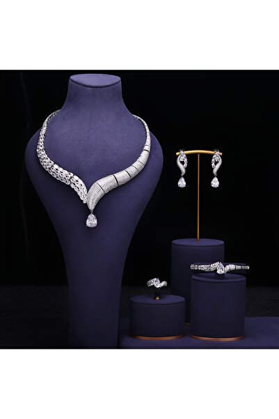 jewelrystore Stunning Two-Tone Emerald & White CZ Snake Bridal Set