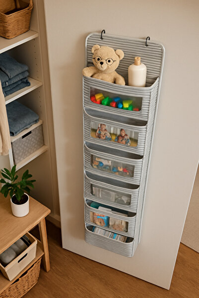 ALAS 6-Tier Hanging Organizer Gray Shelf Organizer Storage Bin