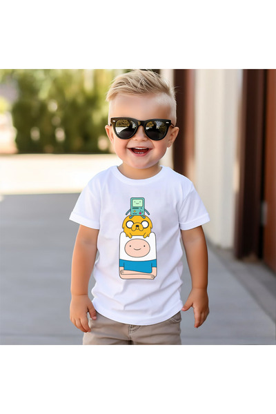 Kartier Tricou Copil Alb Finn, Jake and Beemo