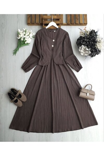 TrendParis Zero Sleeve Dress with Elastic Waist and Asymmetrical Bolero Set