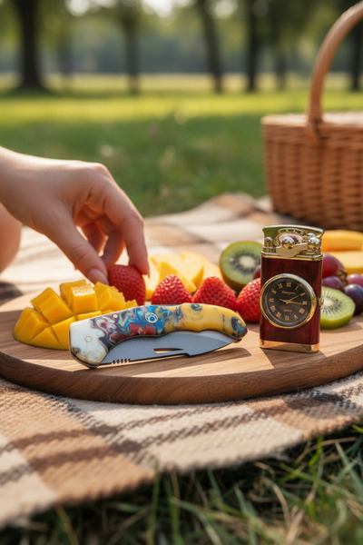 MERTCAN KNİFE 2li epoksi Katlanabilir Çakı saatli çakmak piknik kamp bıçağı