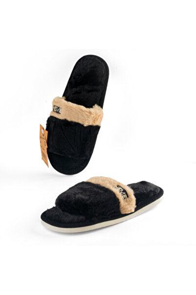 Alhabib bedding Men's Hem Black Multicolor Soft Fur House Shoes