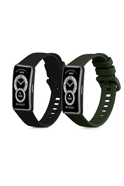 KWmobile Set de 2 curele pentru Huawei Band 8, negru/verde închis, silicon, K...