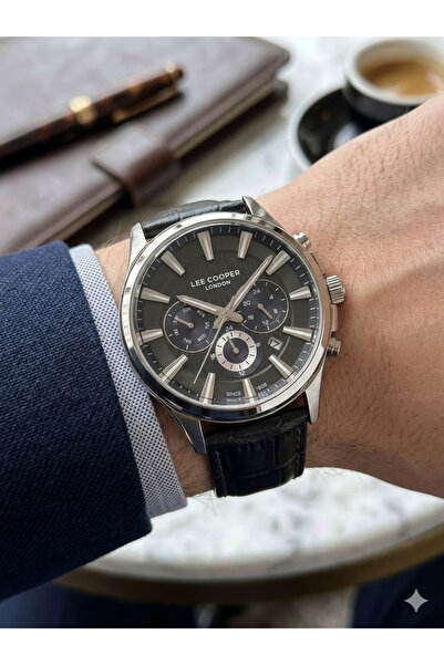 Lee Cooper London Erkek Kol Saati - Siyah Deri Kordonlu Çok Fonksiyonlu Klasi...