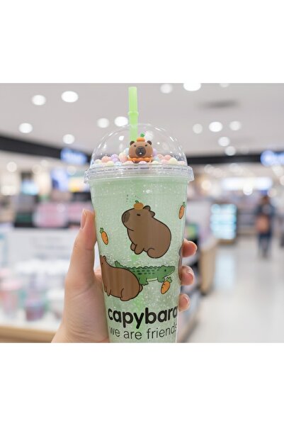 Kuzey Tacı كوب ماء ذو جدار مزدوج بتصميم الكابيبارا مع مرصّع بالخرز شفاطات وغط...