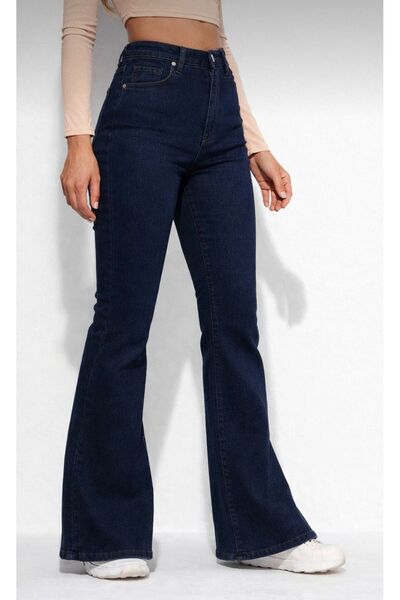 ON KLEEM Koyulacivert Flare Spanish Paca Stretch Fabric Jean Pants