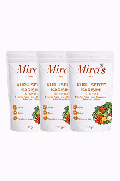 Miras 1934 Kuru Sebze Karışımı İri Kıyım - 300 g - Doğal Sebze Tozu - 100 g x3