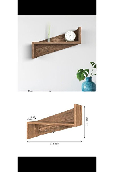MİPOY Rustik Ahşap Askılı Duvar Rafı – Anahtarlık Raf – Dekoratif Duvar Rafı ...