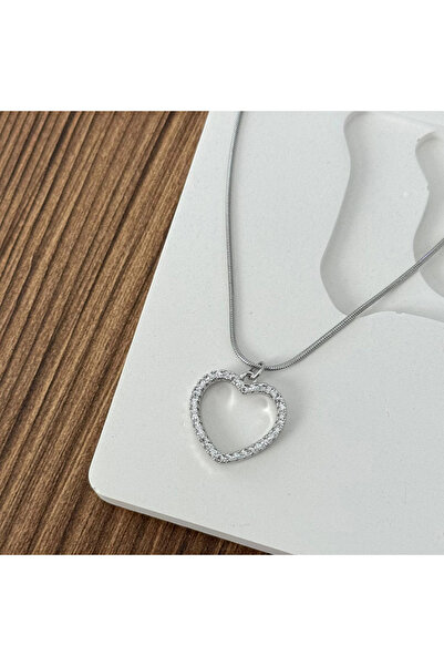 TURKAFONE Heart Silver Stone Necklace