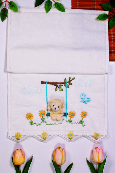 enex life Velvet Kitchen Towels with Mascot Teddy Bear Figure 30X50 cm