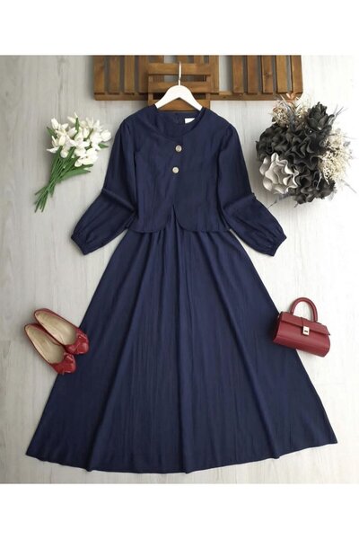 TrendParis Zero Sleeve Dress with Elastic Waist and Asymmetrical Bolero Set