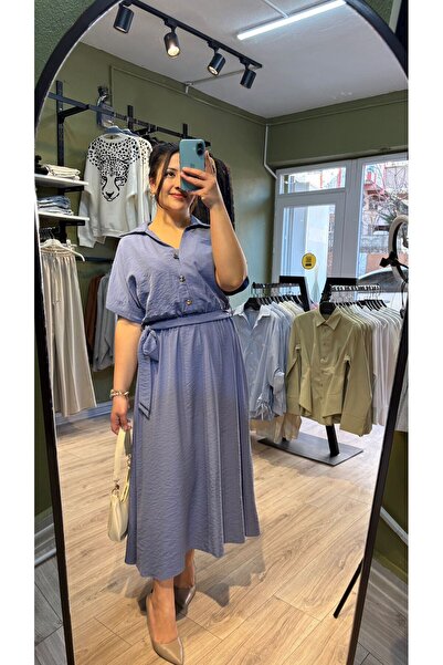 Via Boutique KUŞAK DETAYLI DÜĞMELİ MİDİ ELBİSE