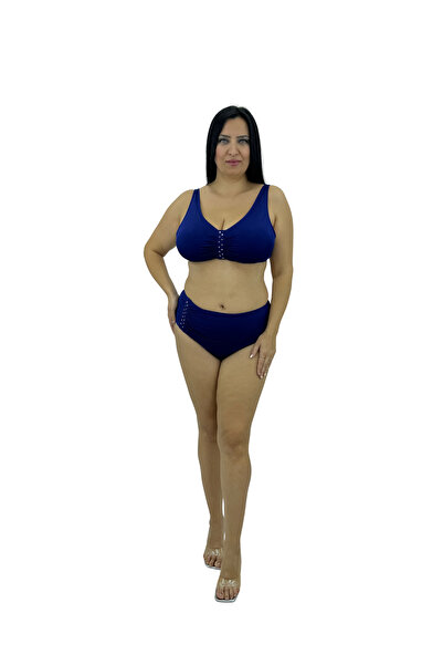 Eros Büyük Beden Balensiz Toparlayıcı Lacivert Taşlı Bikini Takım