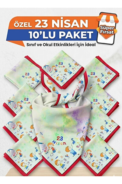 tuaipek 10'lu Paket 23 NİSAN ÇOCUK BAYRAMI TEMALI Bandana/Fular